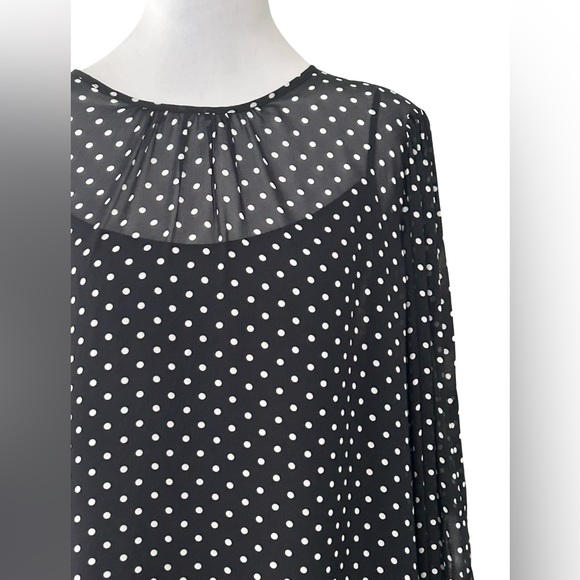 J.Crew Black White Polka Dot Semi Sheer Tunic Blouse Sz L NWT Office Classic - Picture 4 of 13